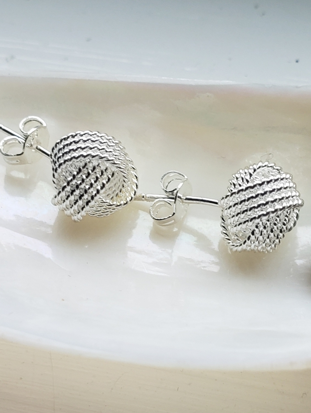 NEW Sterling 925 Stamped Silver Knot earrings. Hallmark Stamp On Butterfly Back.